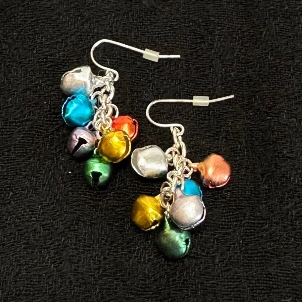 Multicolor Jingle Bell Earrings Festive Christmas‎ Dangle Jewelry Cute